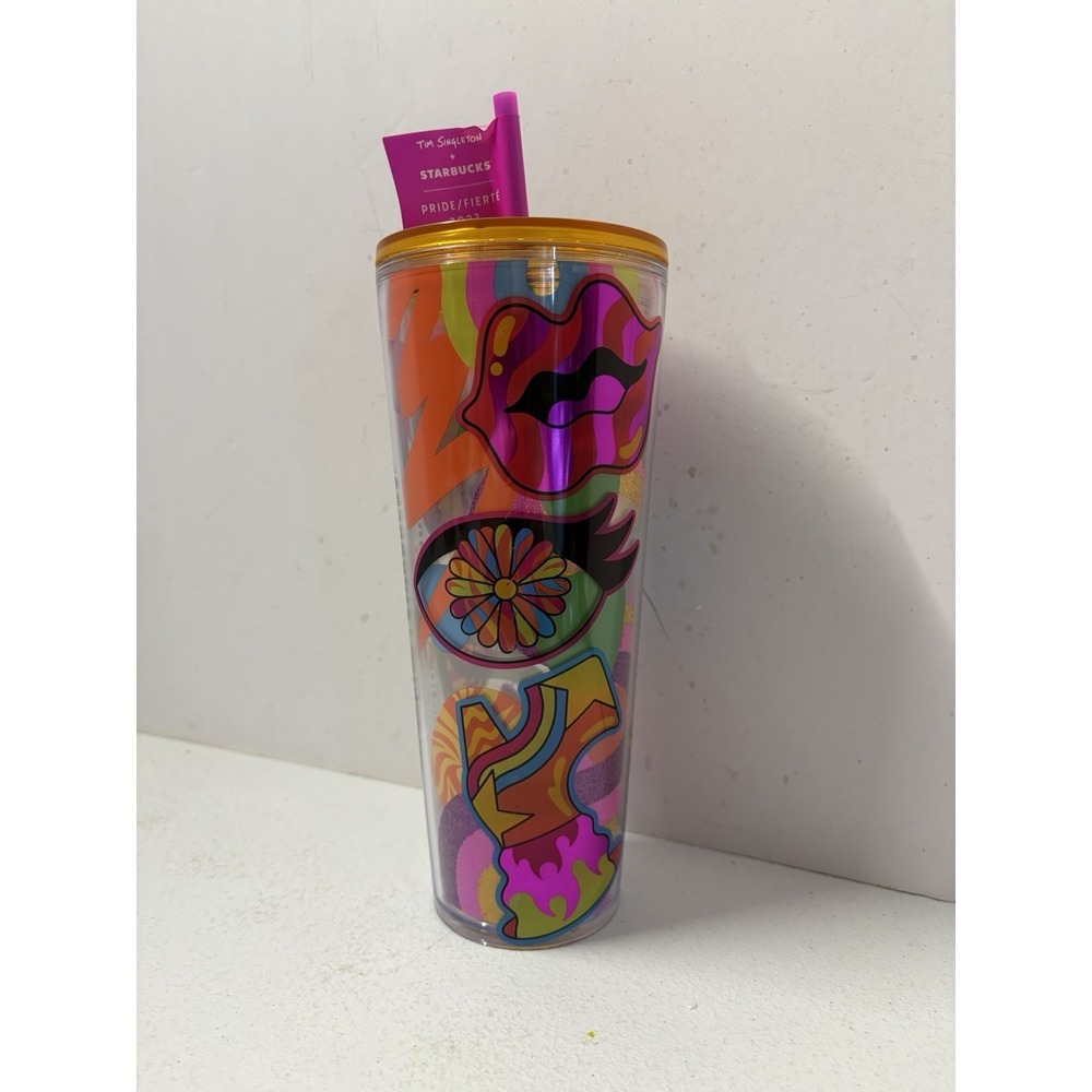 2023 Starbucks Pride Orange Glittered Tim Singleton Venti Cold Cup‎ Tumbler 24oz